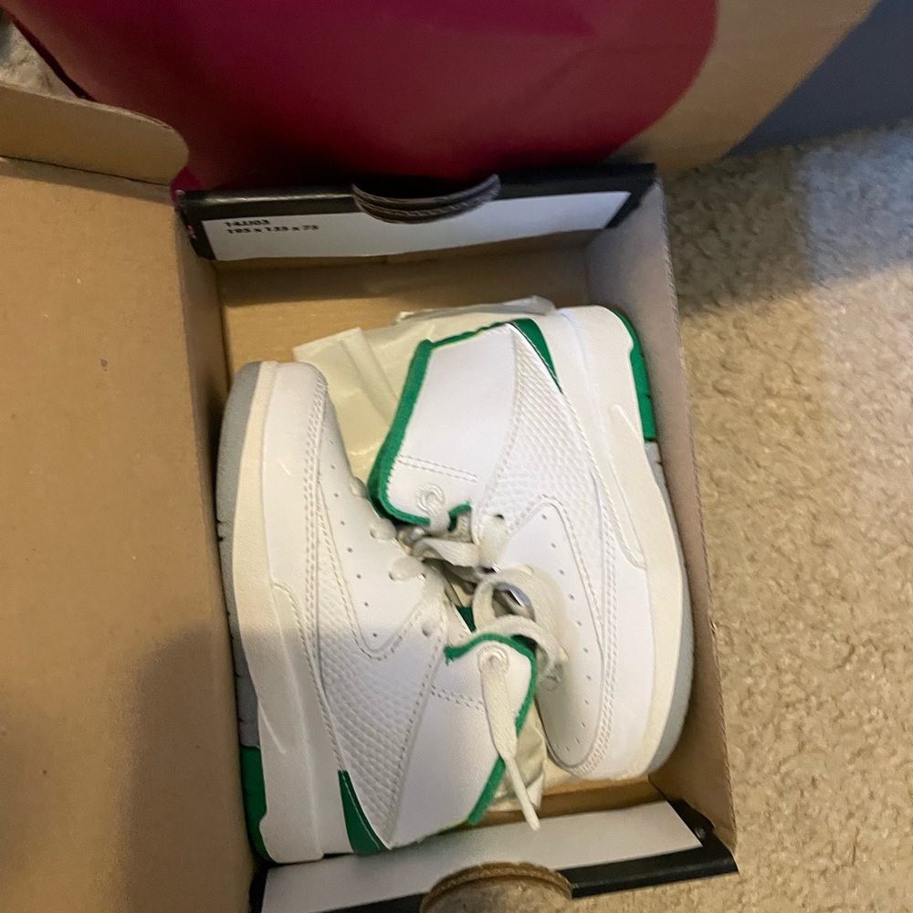 Jordan Kids White and Green Sneakers